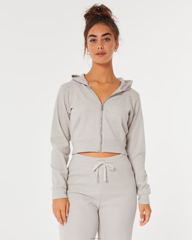 Tops Hollister Women Gilly Hicks Cozy Micro-Waffle Full-Zip 48820136 Beige