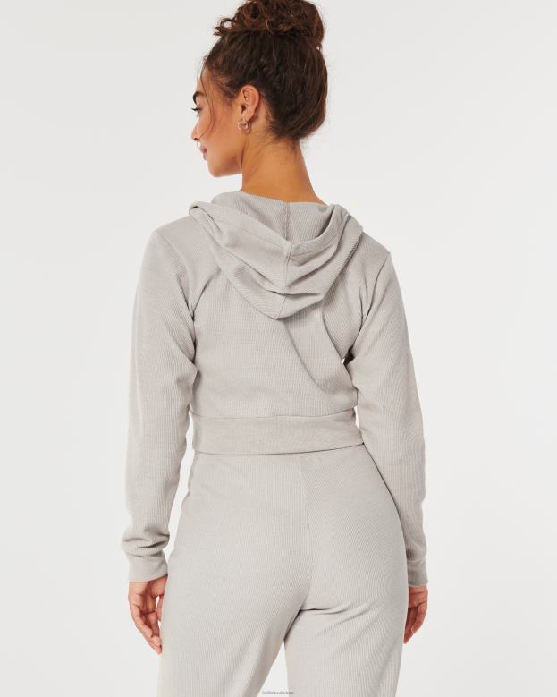 Tops Hollister Women Gilly Hicks Cozy Micro-Waffle Full-Zip 48820136 Beige