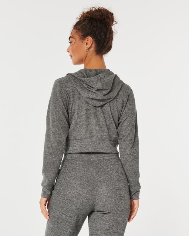 Tops Hollister Women Gilly Hicks Cozy Micro-Waffle Full-Zip 48820173 Dark Heather Grey