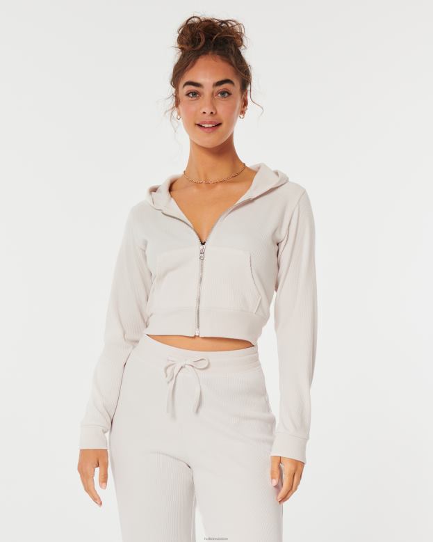 Tops Hollister Women Gilly Hicks Cozy Micro-Waffle Full-Zip 4882098 Off White
