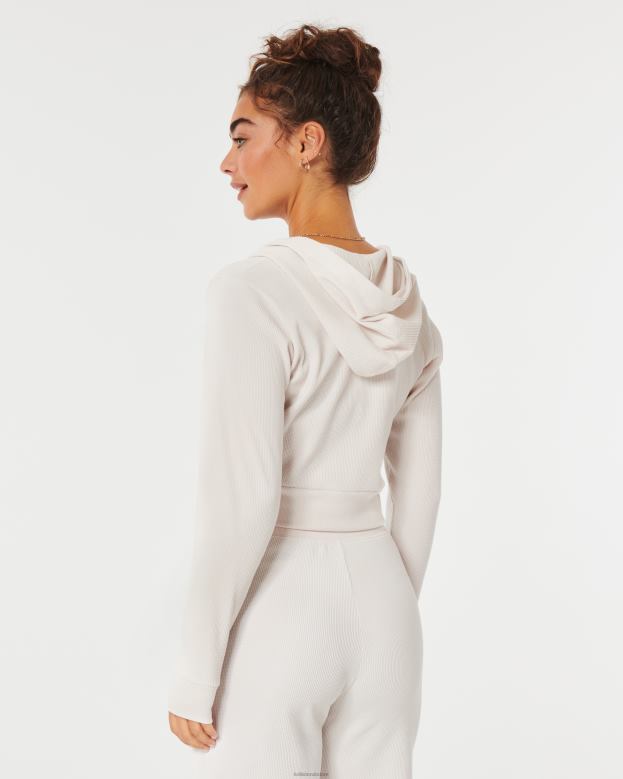 Tops Hollister Women Gilly Hicks Cozy Micro-Waffle Full-Zip 4882098 Off White
