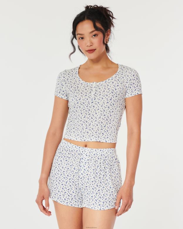 Tops Hollister Women Gilly Hicks Jersey Ribbed Baby Sleep Tee 48820139 White Floral