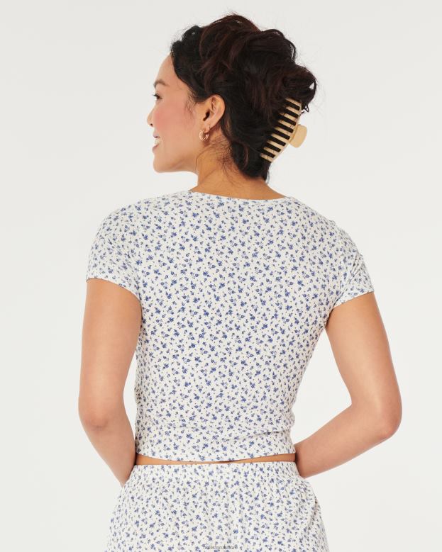 Tops Hollister Women Gilly Hicks Jersey Ribbed Baby Sleep Tee 48820139 White Floral
