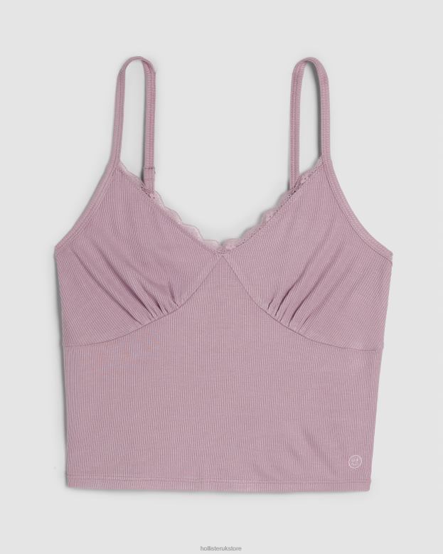 Tops Hollister Women Gilly Hicks Jersey Ribbed Lace Trim Sleep Tank 48820277 Light Pink
