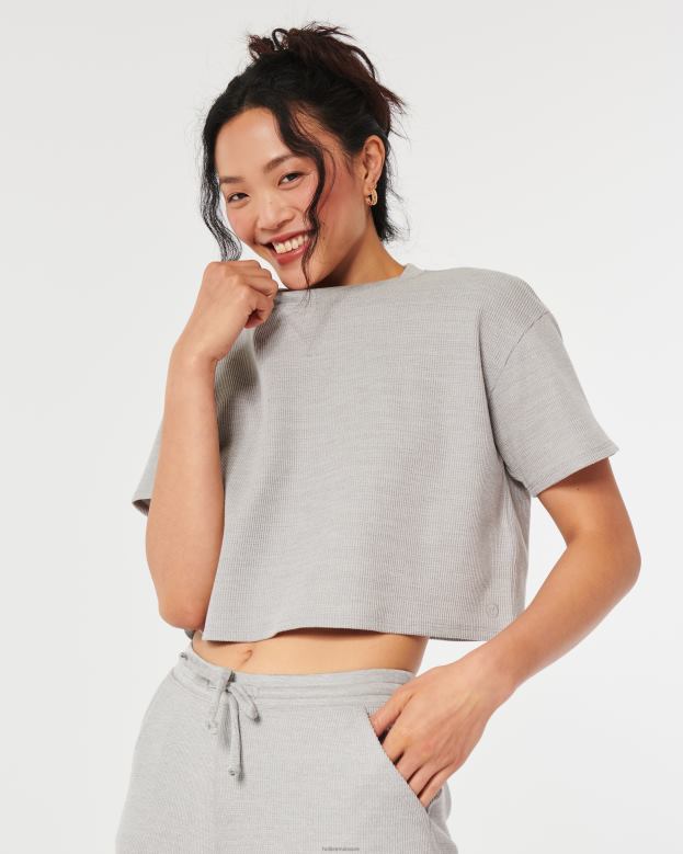 Tops Hollister Women Gilly Hicks Micro Waffle T-Shirt 48820134 Light Grey