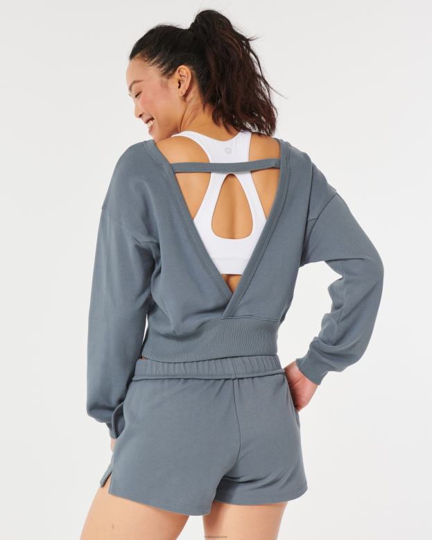 Tops Hollister Women Gilly Hicks Open-Back Crew Sweatshirt 48820253 Blue Grey
