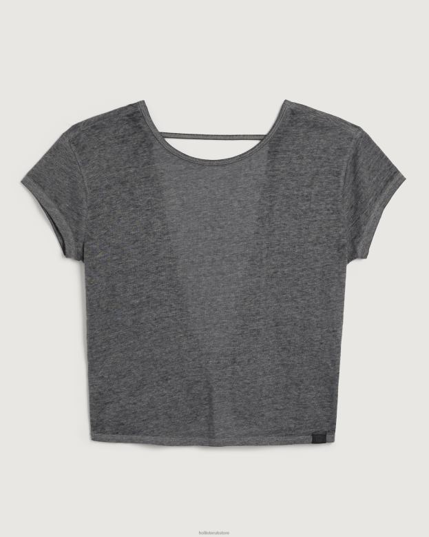 Tops Hollister Women Gilly Hicks Open-Back T-Shirt 48820307 Dark Grey