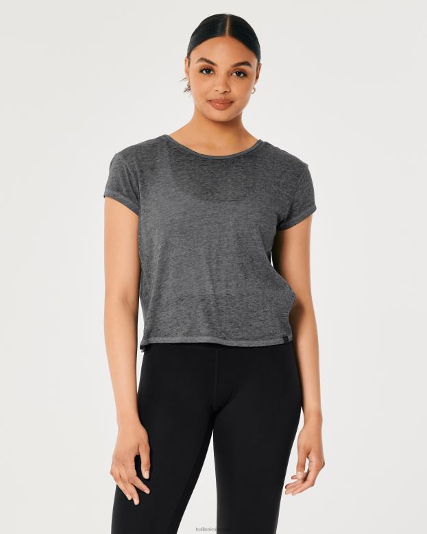 Tops Hollister Women Gilly Hicks Open-Back T-Shirt 48820307 Dark Grey