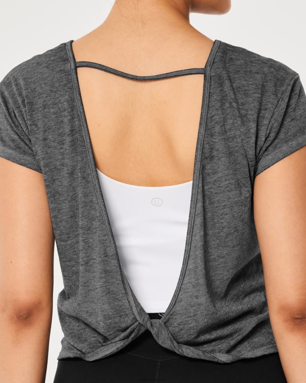 Tops Hollister Women Gilly Hicks Open-Back T-Shirt 48820307 Dark Grey
