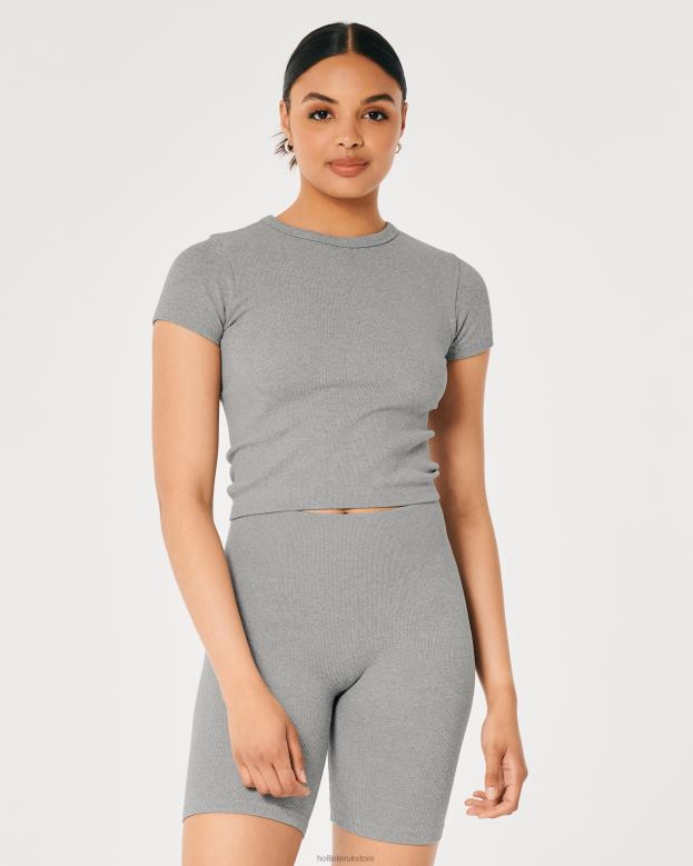 Tops Hollister Women Gilly Hicks Ribbed Seamless Baby Tee 48820330 Heather Grey