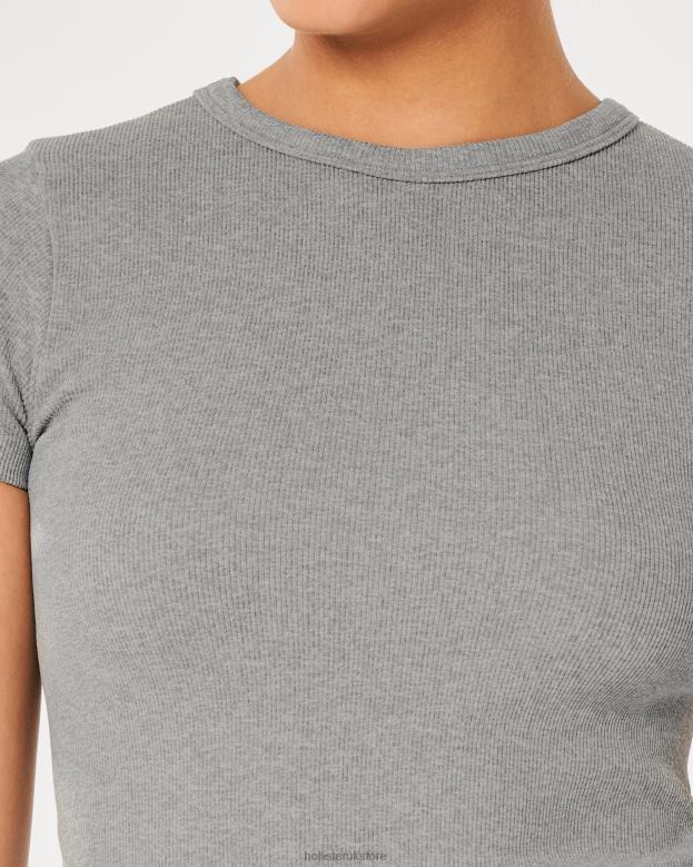 Tops Hollister Women Gilly Hicks Ribbed Seamless Baby Tee 48820330 Heather Grey