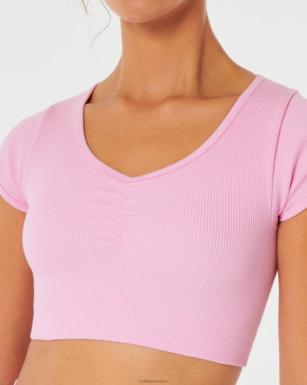 Tops Hollister Women Gilly Hicks Ribbed Seamless Cinch-Front Top 48820186 Light Pink