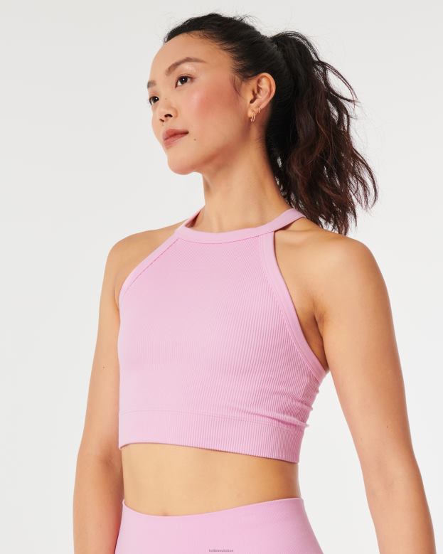 Tops Hollister Women Gilly Hicks Ribbed Seamless High-Neck Bra Top 48820187 Light Pink
