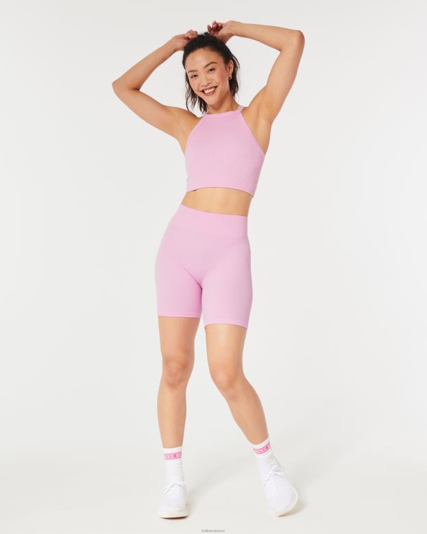Tops Hollister Women Gilly Hicks Ribbed Seamless High-Neck Bra Top 48820187 Light Pink