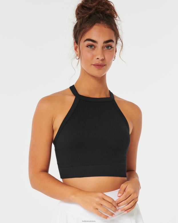 Tops Hollister Women Gilly Hicks Ribbed Seamless High-Neck Bra Top 48820247 Black