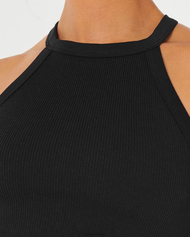 Tops Hollister Women Gilly Hicks Ribbed Seamless High-Neck Bra Top 48820247 Black