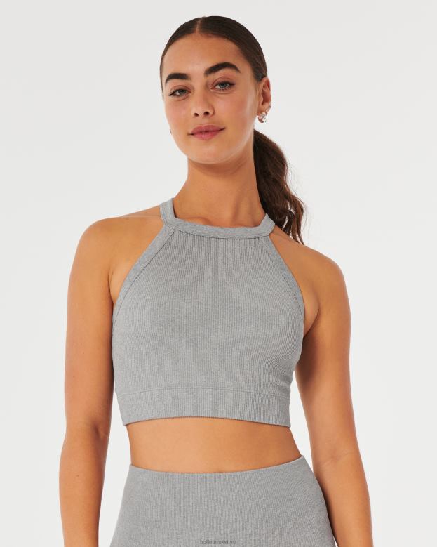 Tops Hollister Women Gilly Hicks Ribbed Seamless High-Neck Bra Top 48820331 Heather Grey