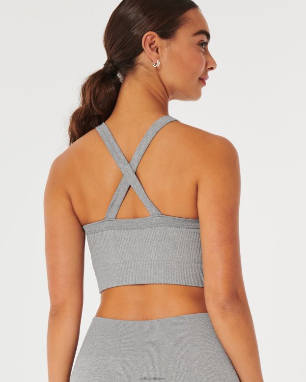 Tops Hollister Women Gilly Hicks Ribbed Seamless High-Neck Bra Top 48820331 Heather Grey