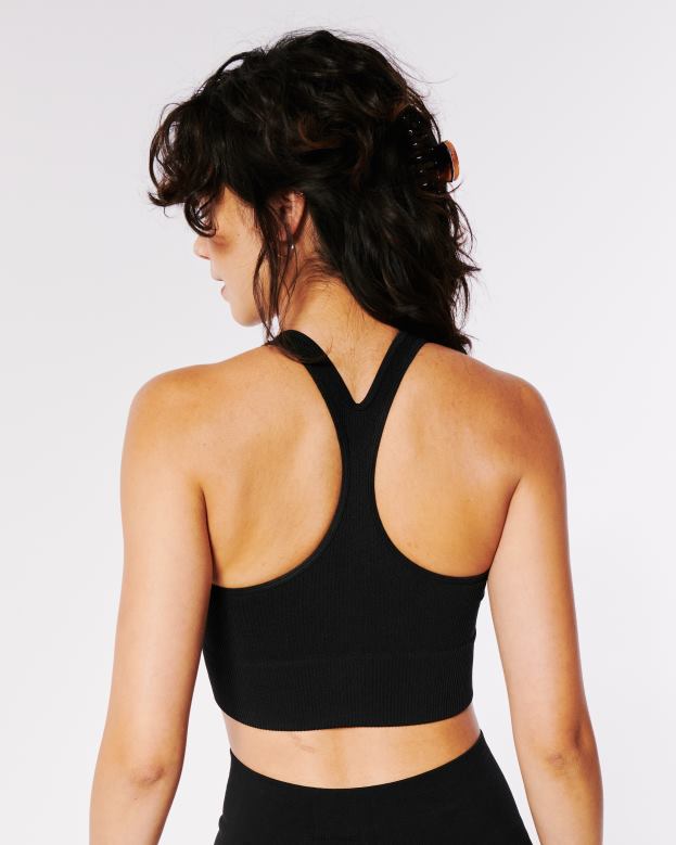 Tops Hollister Women Gilly Hicks Ribbed Seamless Longline High-Neck Bra Top 48820455 Black