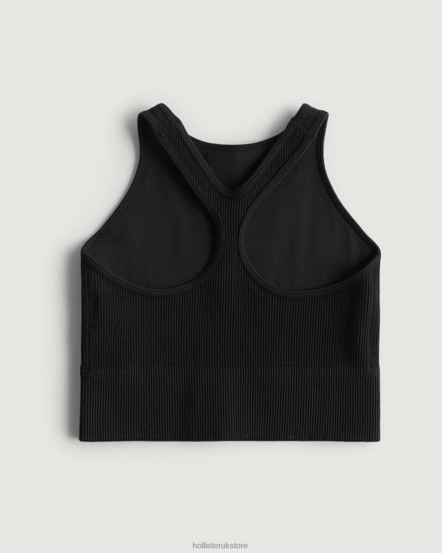 Tops Hollister Women Gilly Hicks Ribbed Seamless Longline High-Neck Bra Top 48820455 Black