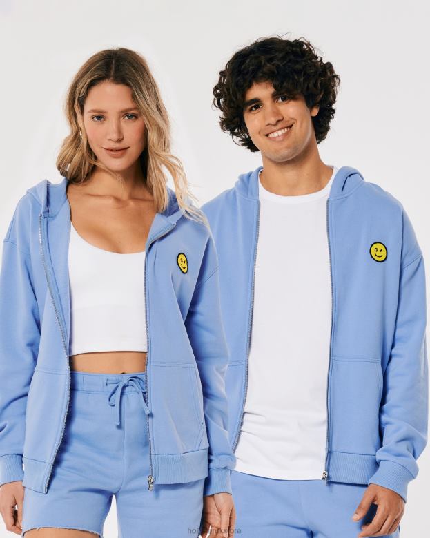 Tops Hollister Women Gilly Hicks Smile Series Logo Full-Zip Hoodie 48820441 Blue