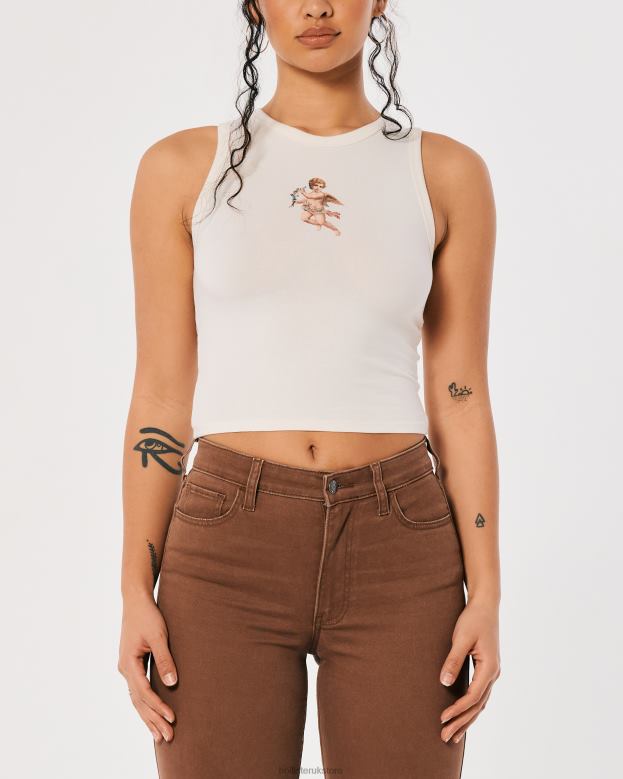 Tops Hollister Women High-Neck Angel Graphic Tank 48820260 Cream