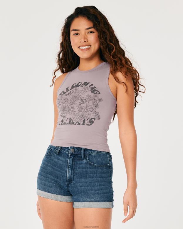 Tops Hollister Women High-Neck Blooming Always Graphic Tank 48820138 Purple Grey