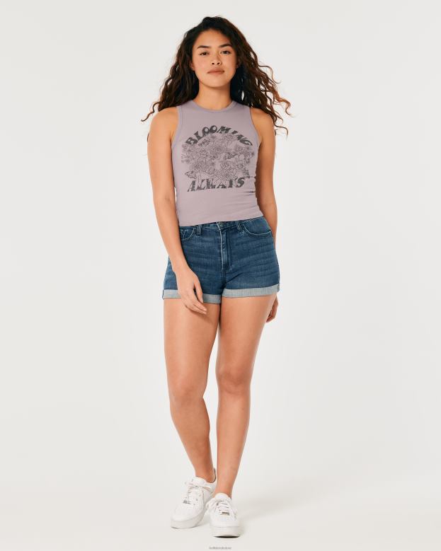 Tops Hollister Women High-Neck Blooming Always Graphic Tank 48820138 Purple Grey
