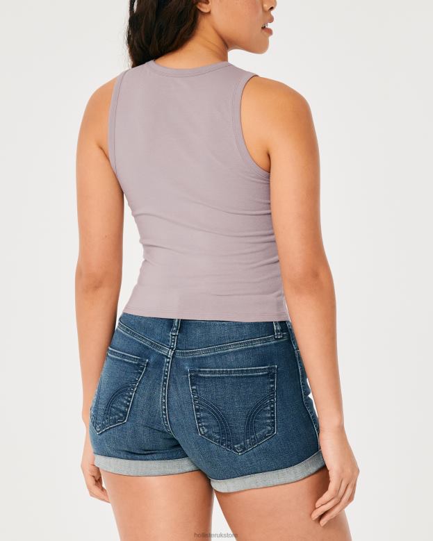 Tops Hollister Women High-Neck Blooming Always Graphic Tank 48820138 Purple Grey