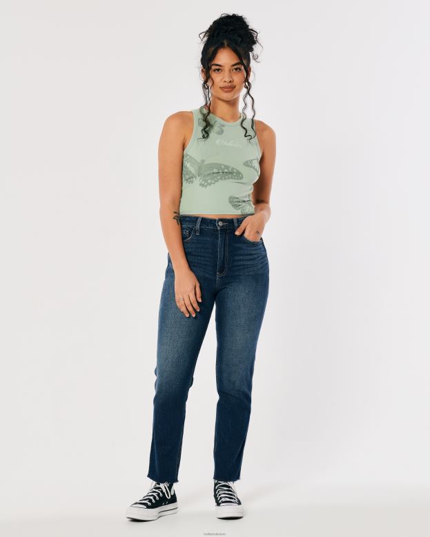 Tops Hollister Women High-Neck Butterfly Graphic Tank 48820254 Light Green
