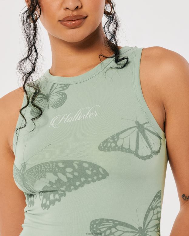 Tops Hollister Women High-Neck Butterfly Graphic Tank 48820254 Light Green