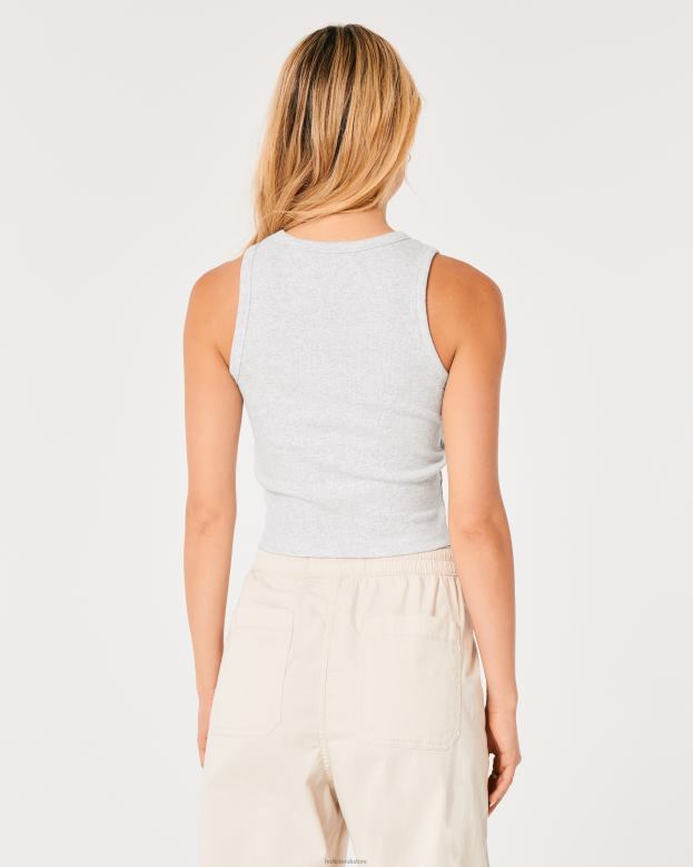 Tops Hollister Women High-Neck Heart of Glass Graphic Tank 48820156 Light Grey