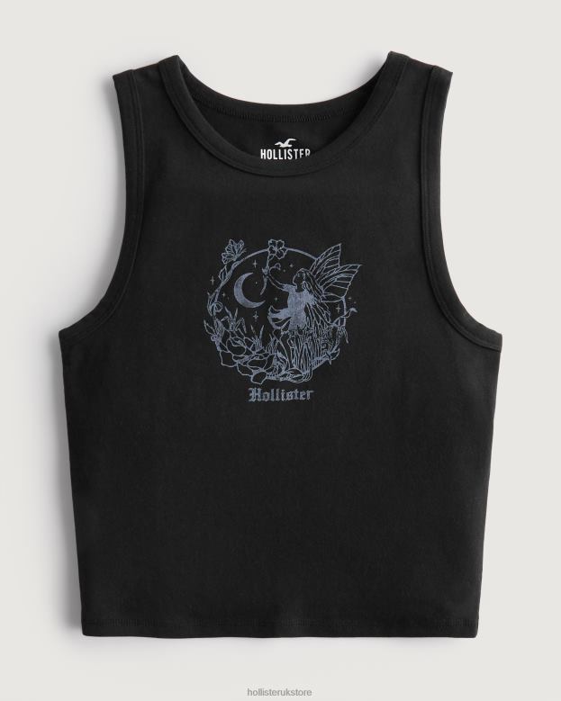 Tops Hollister Women High-Neck Logo Graphic Tank 48820258 Black