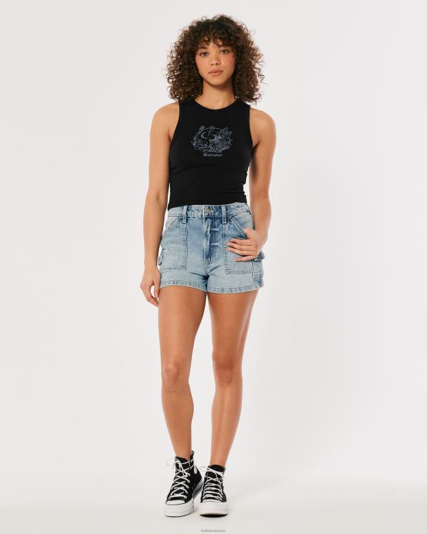 Tops Hollister Women High-Neck Logo Graphic Tank 48820258 Black