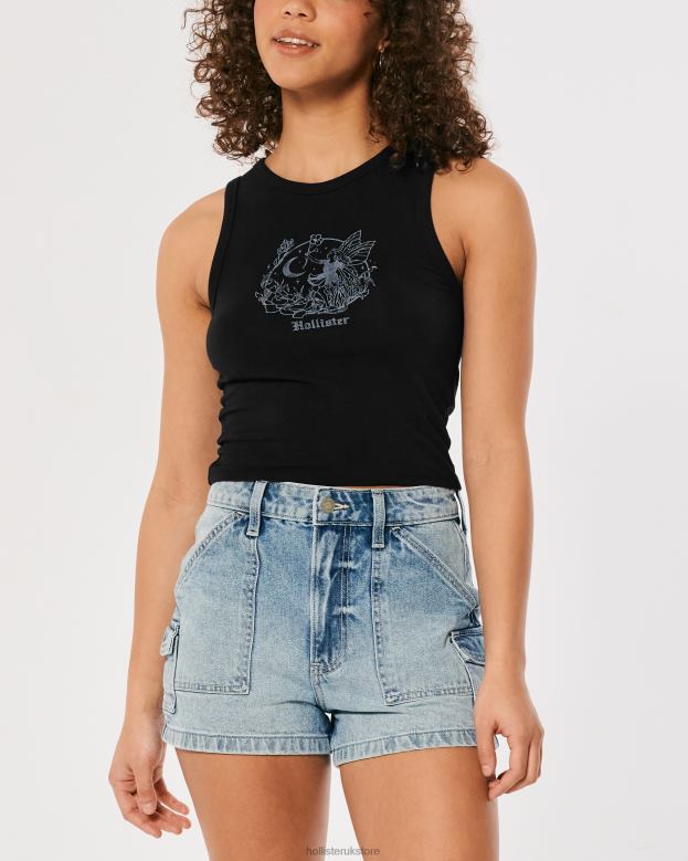 Tops Hollister Women High-Neck Logo Graphic Tank 48820258 Black