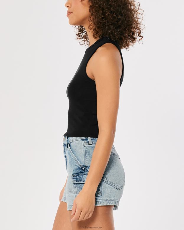 Tops Hollister Women High-Neck Logo Graphic Tank 48820258 Black