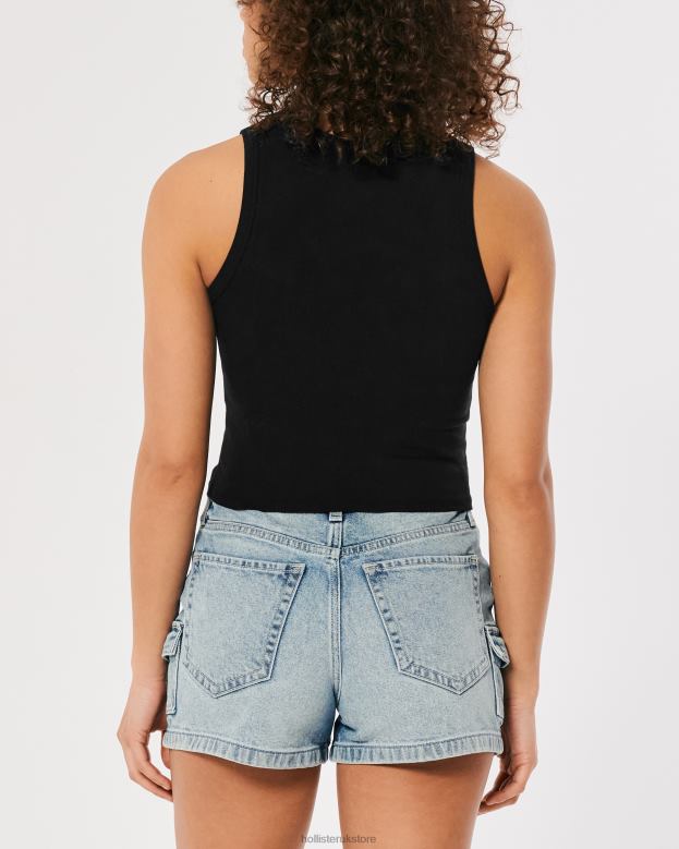 Tops Hollister Women High-Neck Logo Graphic Tank 48820258 Black