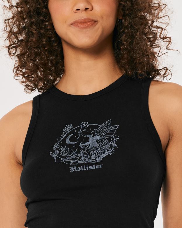 Tops Hollister Women High-Neck Logo Graphic Tank 48820258 Black