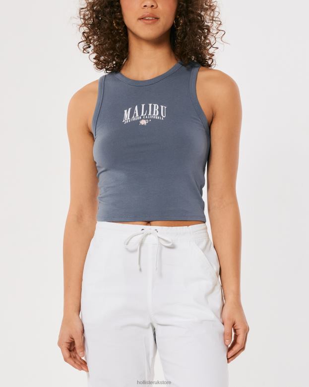 Tops Hollister Women High-Neck Malibu Graphic Tank 48820261 Blue
