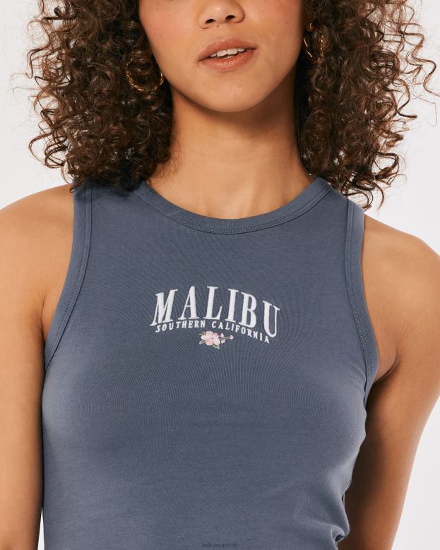 Tops Hollister Women High-Neck Malibu Graphic Tank 48820261 Blue