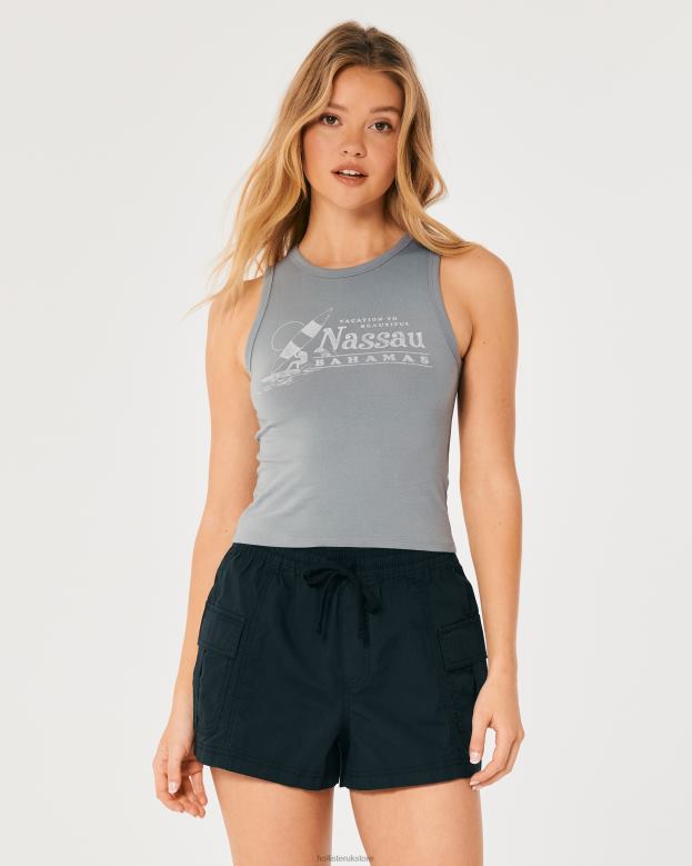 Tops Hollister Women High-Neck Nassau Sailing Graphic Tank 48820294 Light Grey