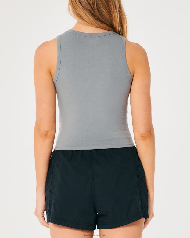 Tops Hollister Women High-Neck Nassau Sailing Graphic Tank 48820294 Light Grey
