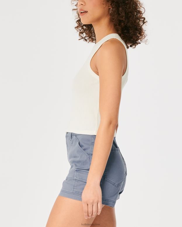 Tops Hollister Women High-Neck Ribbed Beach Graphic Tank 48820308 Cream