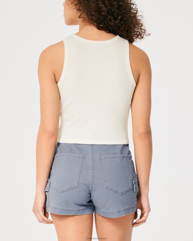 Tops Hollister Women High-Neck Ribbed Beach Graphic Tank 48820308 Cream