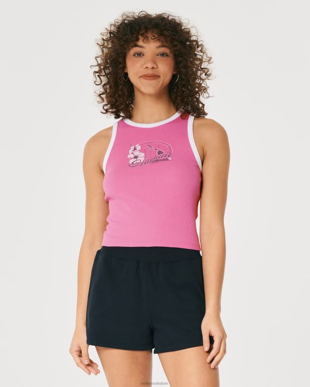 Tops Hollister Women High-Neck Ribbed Hawaii Graphic Tank 48820291 Pink
