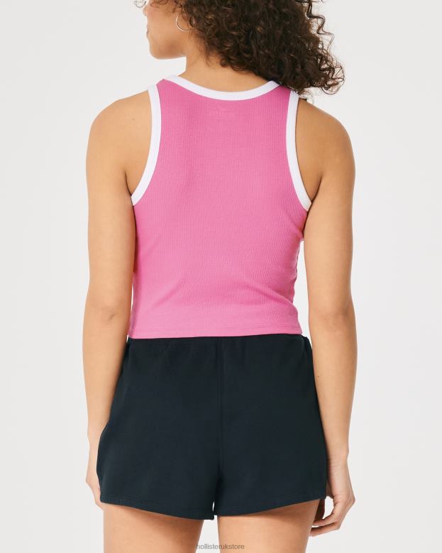 Tops Hollister Women High-Neck Ribbed Hawaii Graphic Tank 48820291 Pink