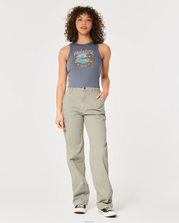 Tops Hollister Women High-Neck Ribbed Paradise Graphic Tank 48820265 Blue