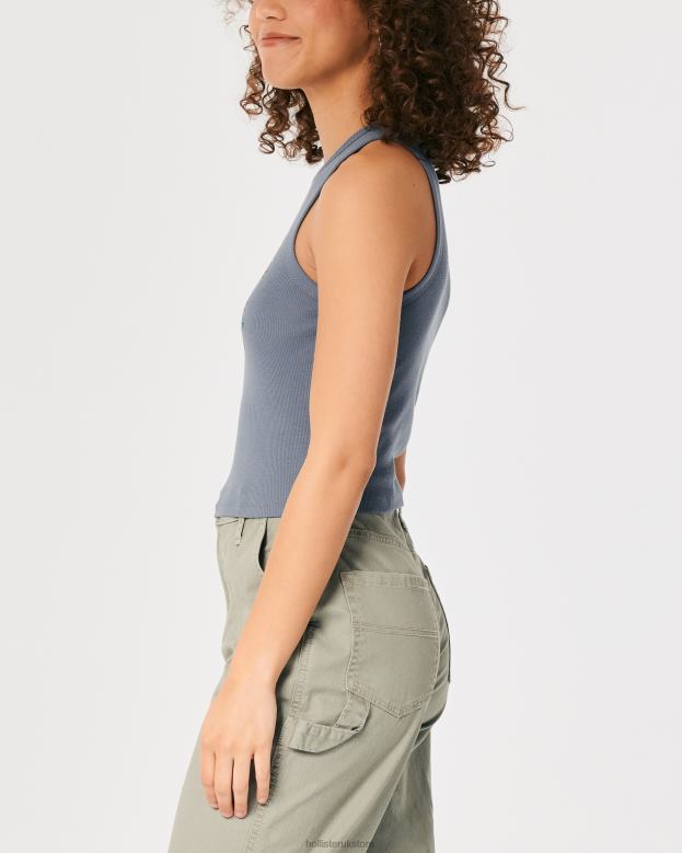 Tops Hollister Women High-Neck Ribbed Paradise Graphic Tank 48820265 Blue
