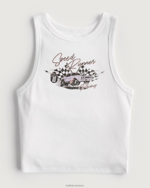 Tops Hollister Women High-Neck Ribbed Race Car Graphic Tank 48820278 White
