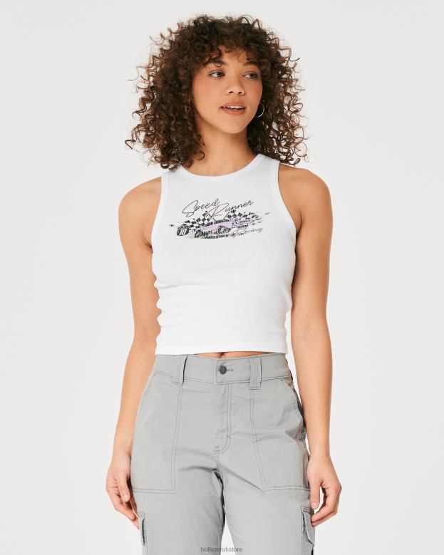 Tops Hollister Women High-Neck Ribbed Race Car Graphic Tank 48820278 White
